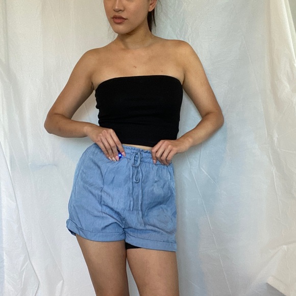 High-Waisted Denim Blue Drawstring Shorts - Picture 3 of 3